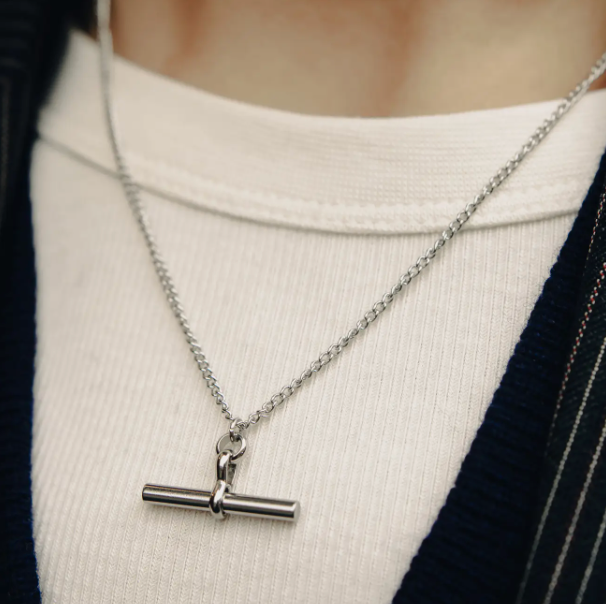 Nordic Muse Silver T-Bar Chain Necklace, Waterproof