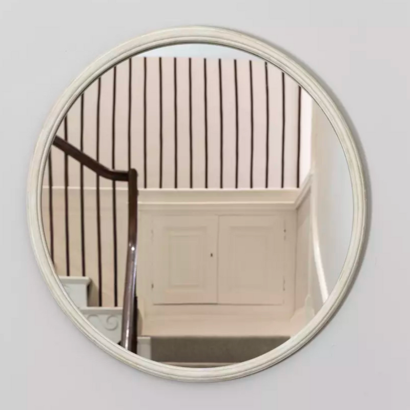 Round Mirror Distressed Antique White