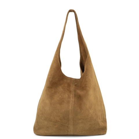 Suede Leather Slouchy Hobo Bag - Tan