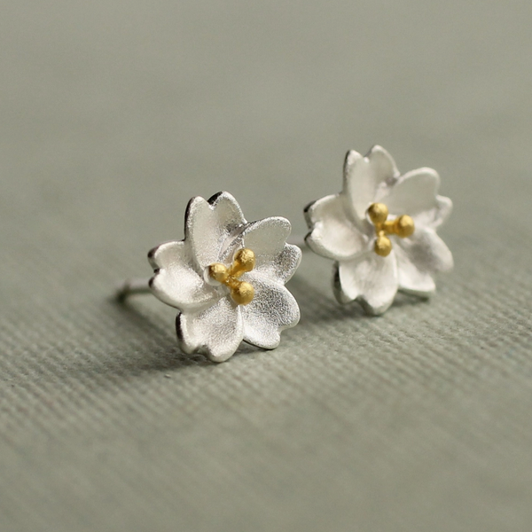 Silk Purse, Sow's Ear Sakura Flower Sterling Silver Stud Earring