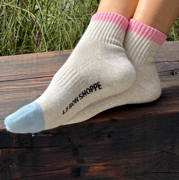 Le Bon Shoppe Colour Block Girlfriend Socks - Grey Pink 1