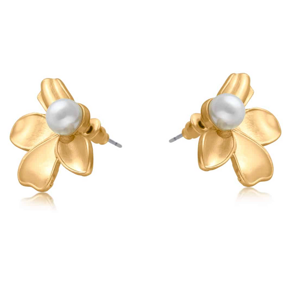 Big Metal Beatrice Pearl Floral Matte Earrings
