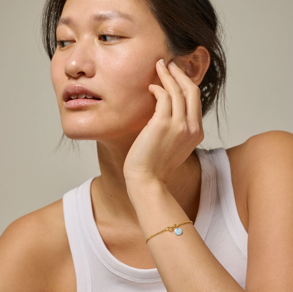 ENAMEL Copenhagen Bracelet, Gold Ball Chain - Icy Blue