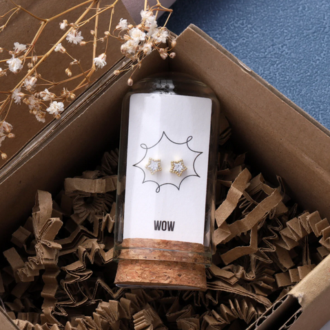 Attic Creations Clear Star Crystal Earrings WOW - Gold