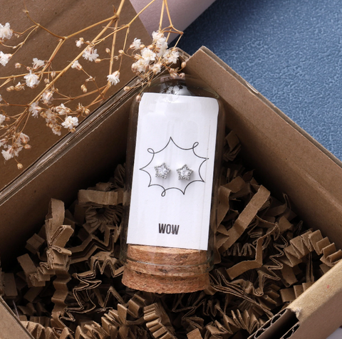 Attic Creations Clear Star Crystal Earrings WOW - Silver