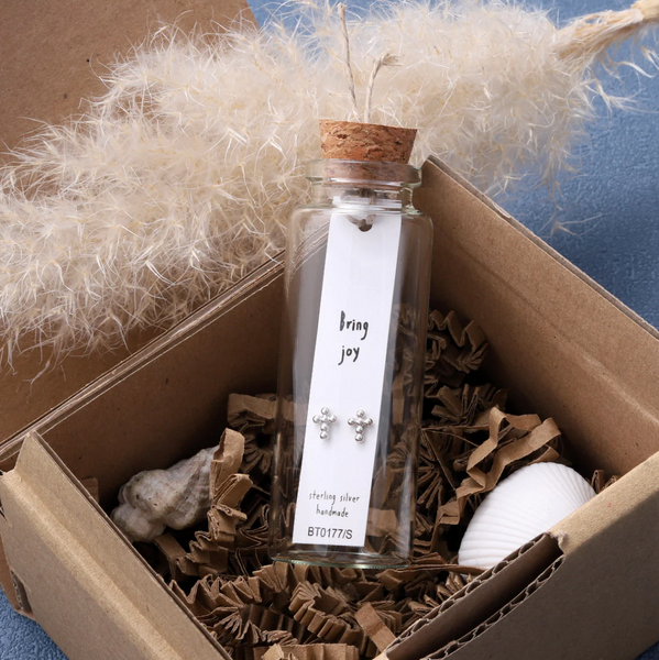 Attic Creations 'Bring Joy' Dotted Cross Earrings - Silver