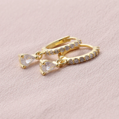Attic Creations Classic Hoop Teardrop Hanging Clear - Gold