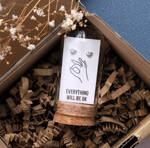 Attic Creations 'Everything Will Be Ok' Heart Earrings - Silver