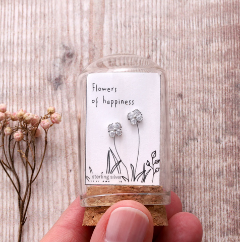 Attic Creations 'Flowers Of Happiness' Four Clover Crystal Flower Earrings - Silver