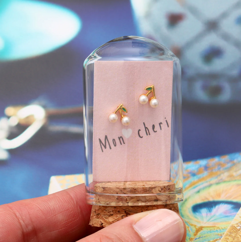 Attic Creations Little Note Cherry Earrings - Gold