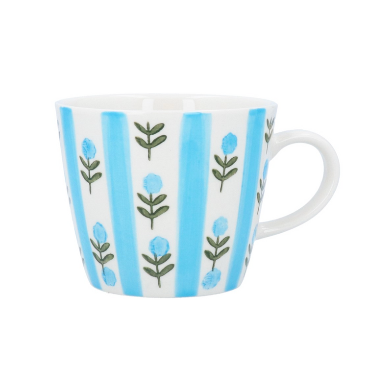 Gisela Graham Blue Stripe Flower Stoneware Mug