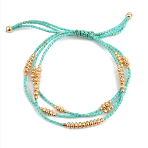 My Doris Turquoise Rope Gold Metal Bead Bracelet