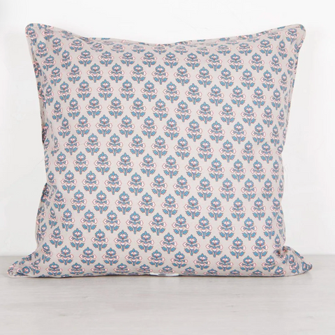 Cotton Cushion Taupe, Aqua and Pink