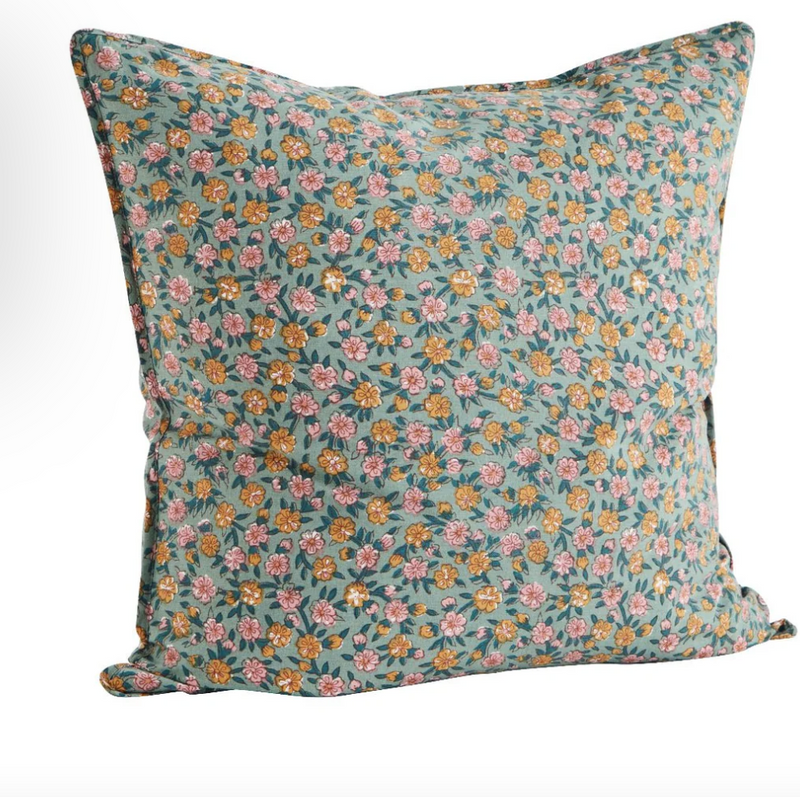 Cotton Cushion Dusty Green, Aqua, Honey and Rose