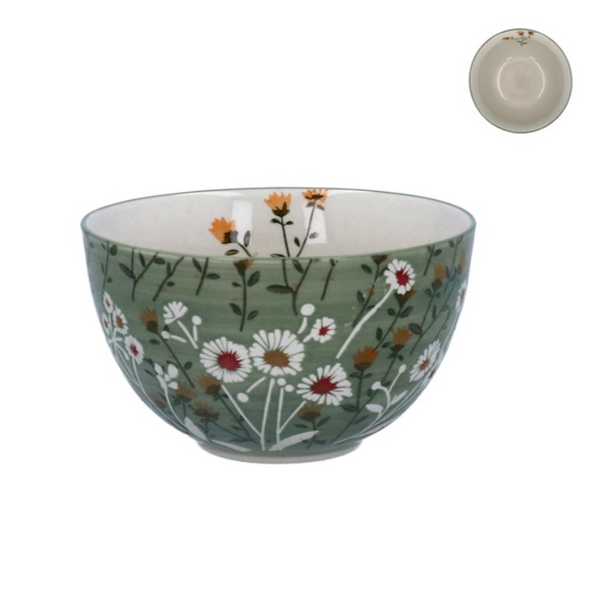 Stoneware Bowl, Small - Green Wild Daisy