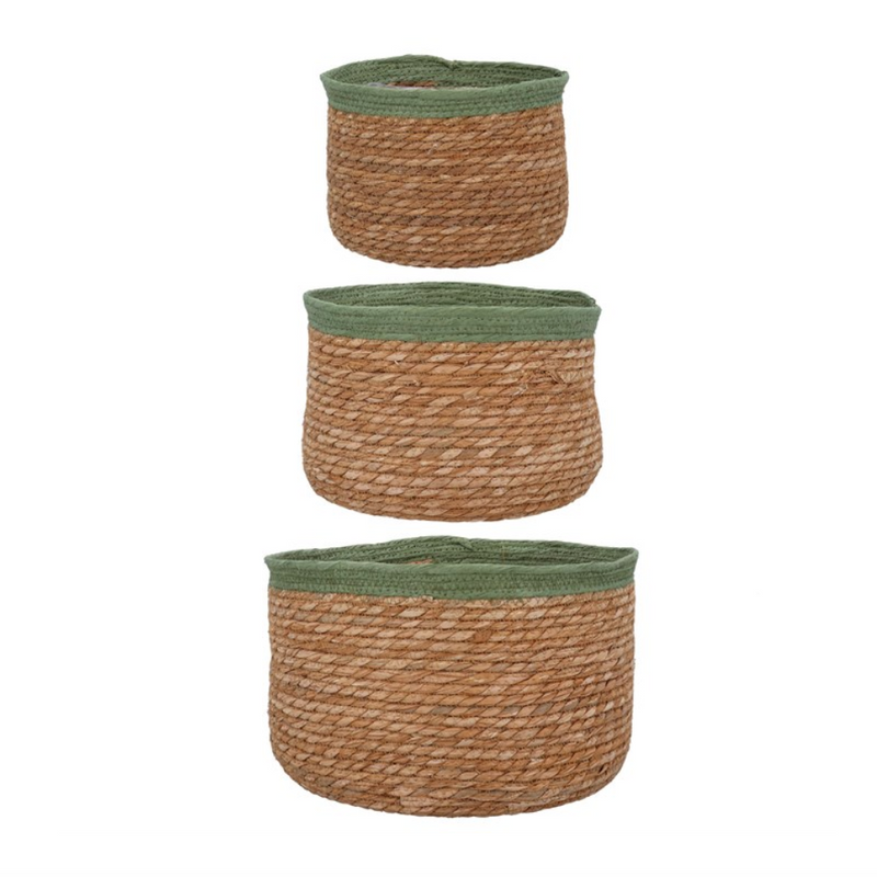 Woven Tub Basket with Green Trim