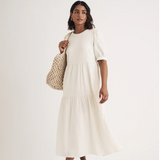Nobody's Child White Rochelle Midi Smock Dress