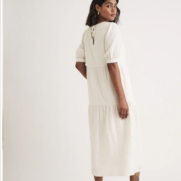 Nobody's Child White Rochelle Midi Smock Dress