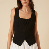 Nobody's Child Black Linen-Blend Waistcoat