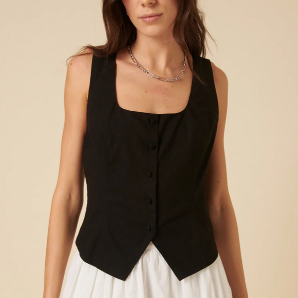 Nobody's Child Black Linen-Blend Waistcoat