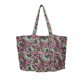Black Colour Quilted Tote Bag - Pink Dahlia