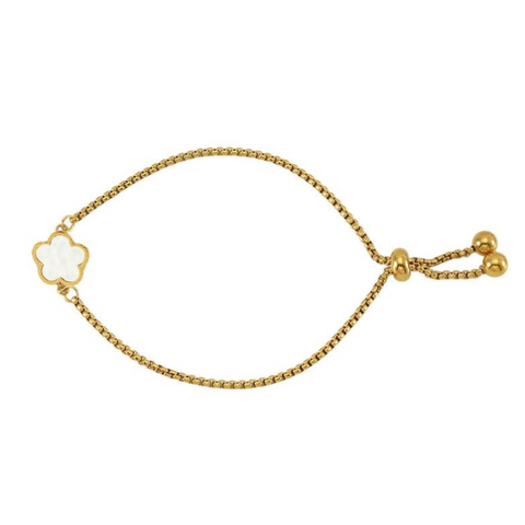 Adjustable Mother of Pearl Flower Bracelet in Gold