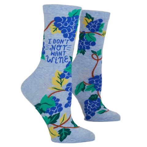 Blue Q "I Don't Not Want Wine" Women's Crew Socks