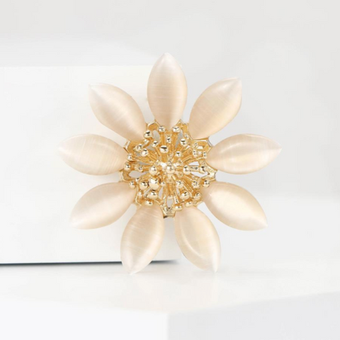 Opaque Petal Daisy Brooch With Gold Filament Centre