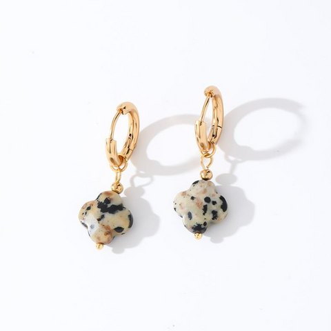 Natural Stone Clover Pendant Hoop In Speckle & Gold