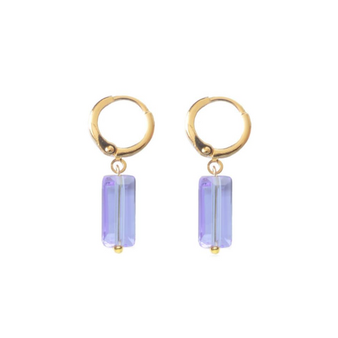Huggie Hoop In Gold With Lilac Gem Drop