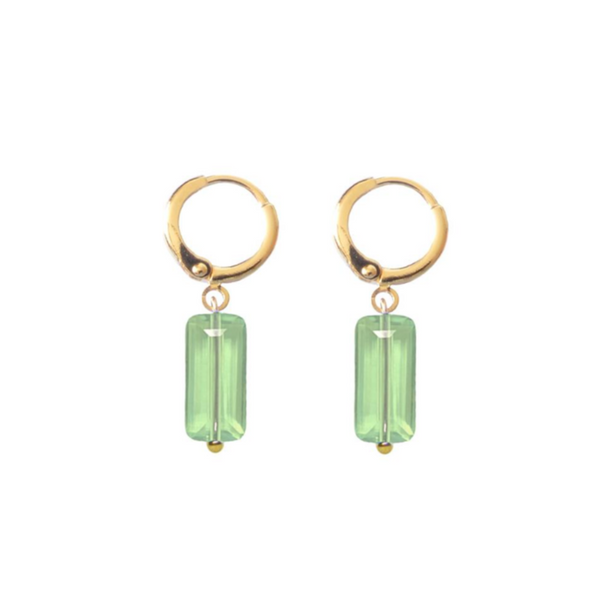 Huggie Hoop In Gold With Green Gem Drop