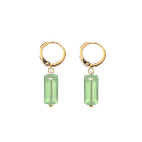 Huggie Hoop In Gold With Green Gem Drop