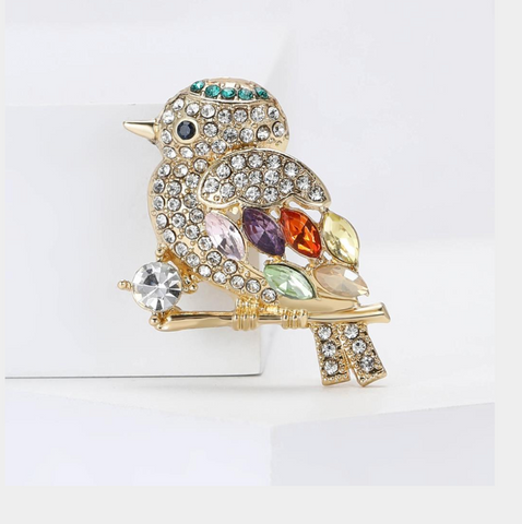 Cubic Zirconia Bird Brooch In Gold & Multi