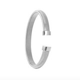 C-Shaped Ridged Bangle In Silver