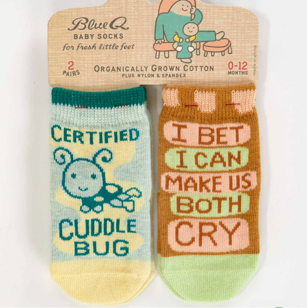 Blue Q 'Certified Cuddle Bug/I Bet I Can Make Us Both Cry' Baby Socks