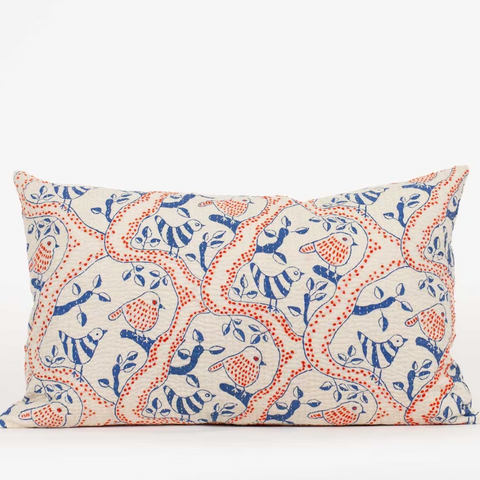 Afroart Kantha Birds Cushion Blue & Orange 30x50