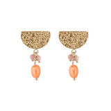 Hammered Semi Circle With Natural Stone Drop Beads In Orange & Pink