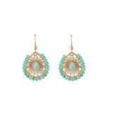 Oval Shape Drop Earring With Natural Stone Beads In Aquamarine
