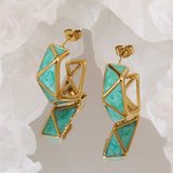 Consortium - Triangular Misshape Earring In Green