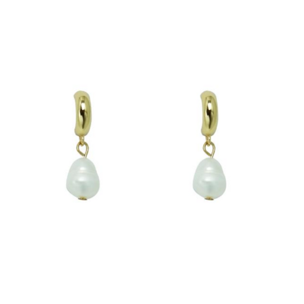 Half Hoop Earring With Freshwater Pearl Drop In Gold