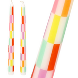 Multi Coloured Check Taper Dinner Candles - 2 Pack