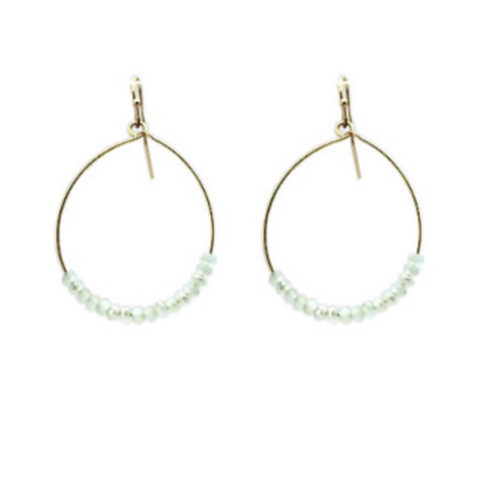 Round Hoop With Glass Beads Earrings In Gold/Opal Green