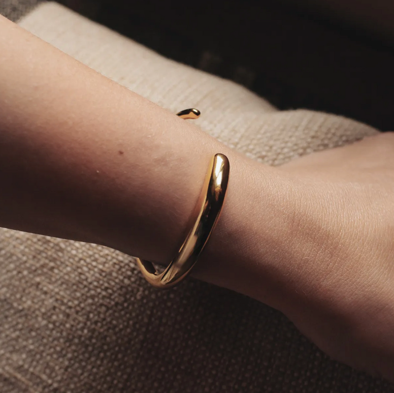 Nordic Muse Minimal Gold Bold Fluid Bangle, Tarnish-Free Gold Plating
