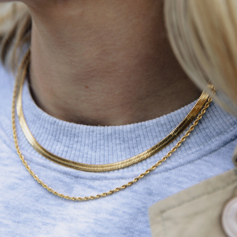 Nordic Muse Gold Double Layer Feature Necklace, Waterproof