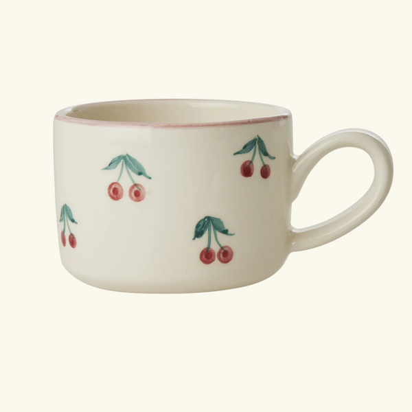 Cream Ceramic Cherries Cappuccino Cup