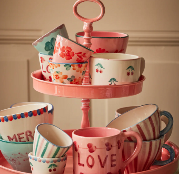Cream Ceramic Cherries Cappuccino Cup