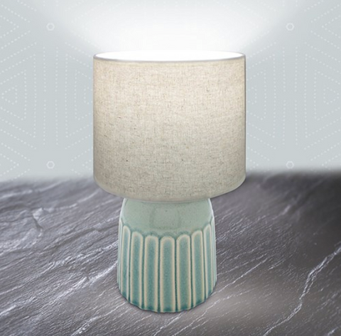 Ceramic Table Lamp With Shade - Green Lines