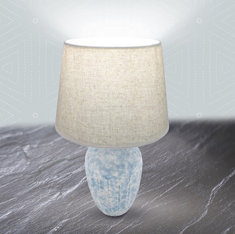 Ceramic Table Lamp With Shade - Blue Vase