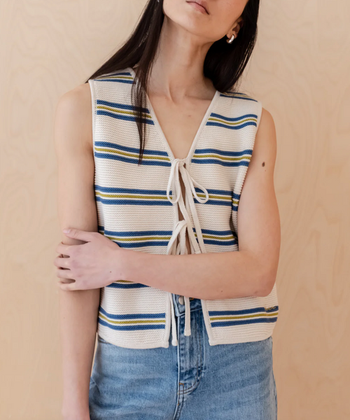 TBCo Women's Cotton Knitted Vest - Blue Stripe