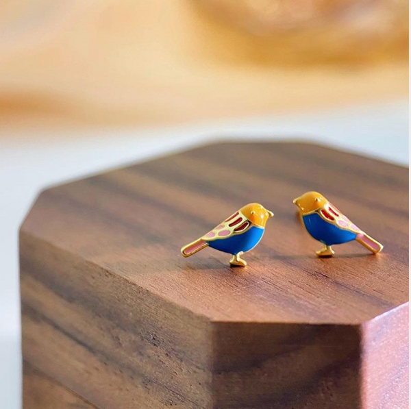 Consortium - Mini Bird Stud Earring - Multi & Gold
